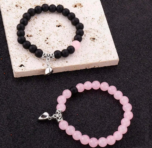 Heart Charm Bracelets - Beaded Fabric, Non-Tarnish Unisex Jewelry for Couples, Suitable for Daily & Casual Wear, Heart Charm Bracelet