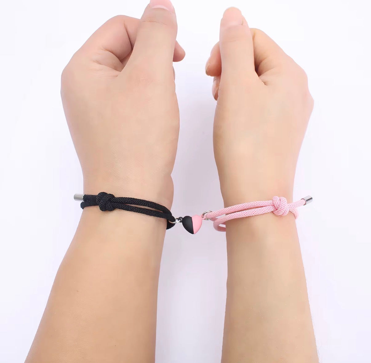 Magnetic Heart Couple Bracelet Set Adjustable Gift  pink and black