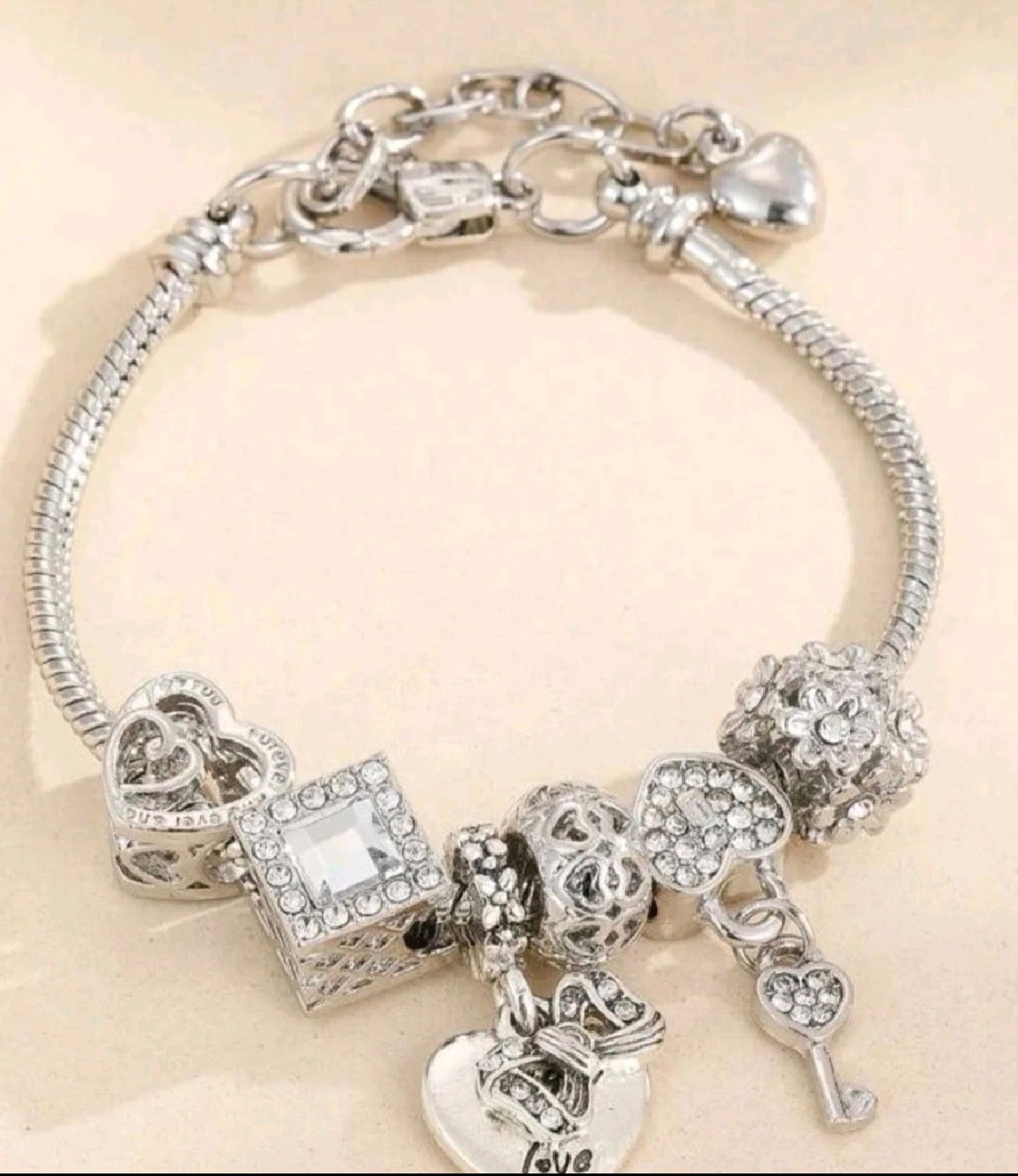 Heart Stainless Steel Stackable Bangle for Women white