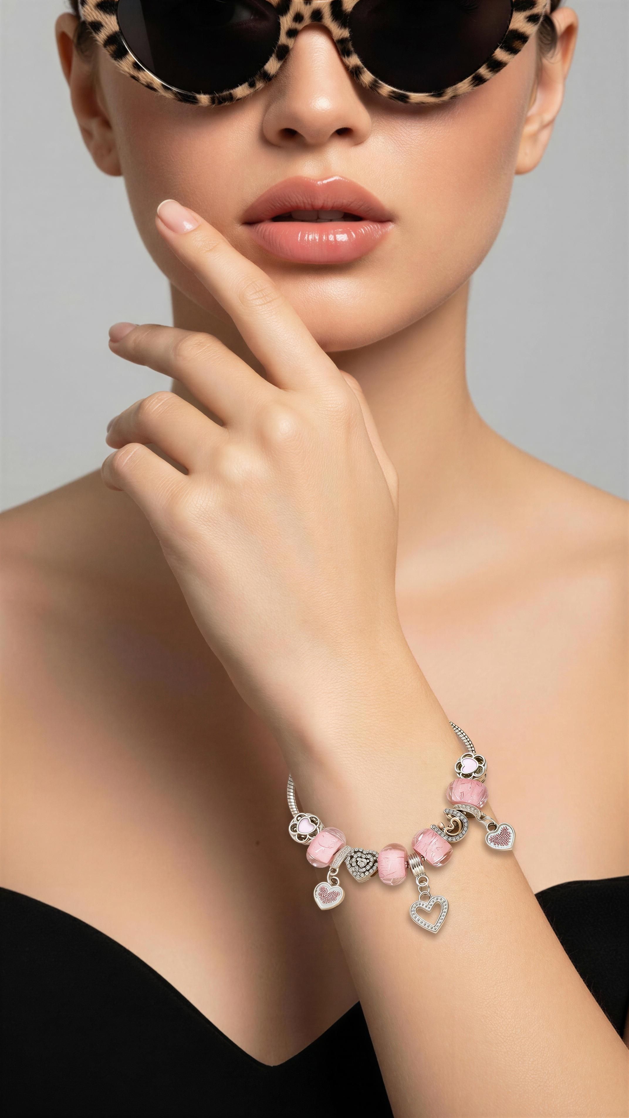 Heart Stainless Steel Stackable Bangle for Women pink