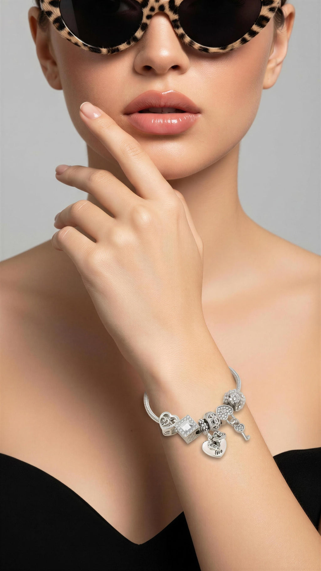 Heart Stainless Steel Stackable Bangle for Women white