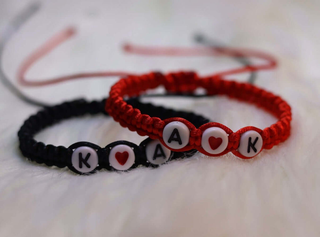 Personalized Red Black Couple Initial Bracelet | Alexandraa Shop