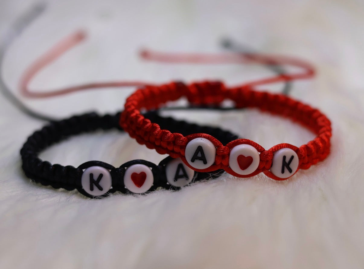 Personalized Couples Initial Adjustable Bracelet Set, Red-Black Braided Fashion Matching Bracelets with Custom Letters & Heart Charm, Trendy Daily Jewelry Ideal Gift for Couples,
