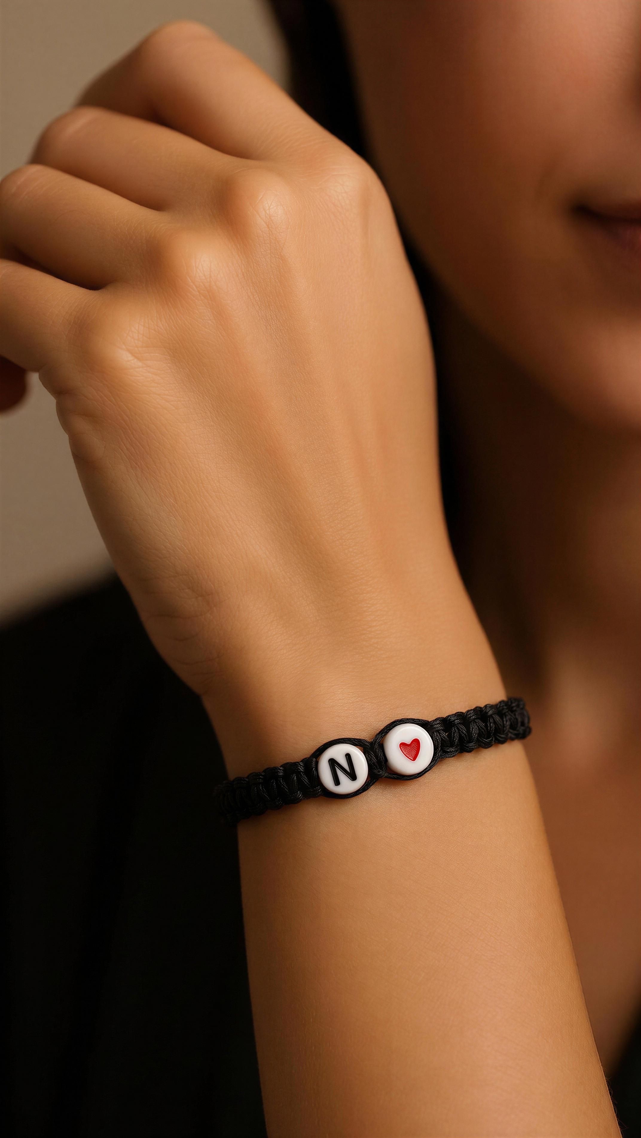 Personalized Red Rope Friendship Bracelets with Initials J, Heart Accent, Customizable Bangle for Couples, Daily Fashion Accessory for Special Bonds
