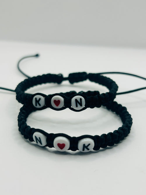 Personalized Couples Initial Adjustable Bracelet Set Black-Black Braided Fashion Matching Bracelets with Custom Letters & Heart Charm, Trendy Daily Jewelry Ideal Gift for Couples, (Copia)