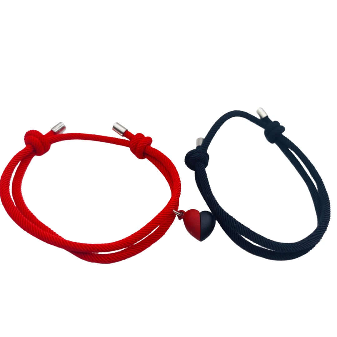 Magnetic Heart Couple Bracelet Set Adjustable Gift red and black