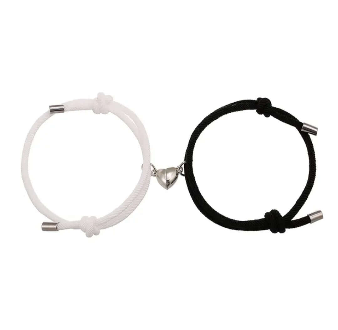 Magnetic Heart Couple Bracelet Set Adjustable Gift white and black