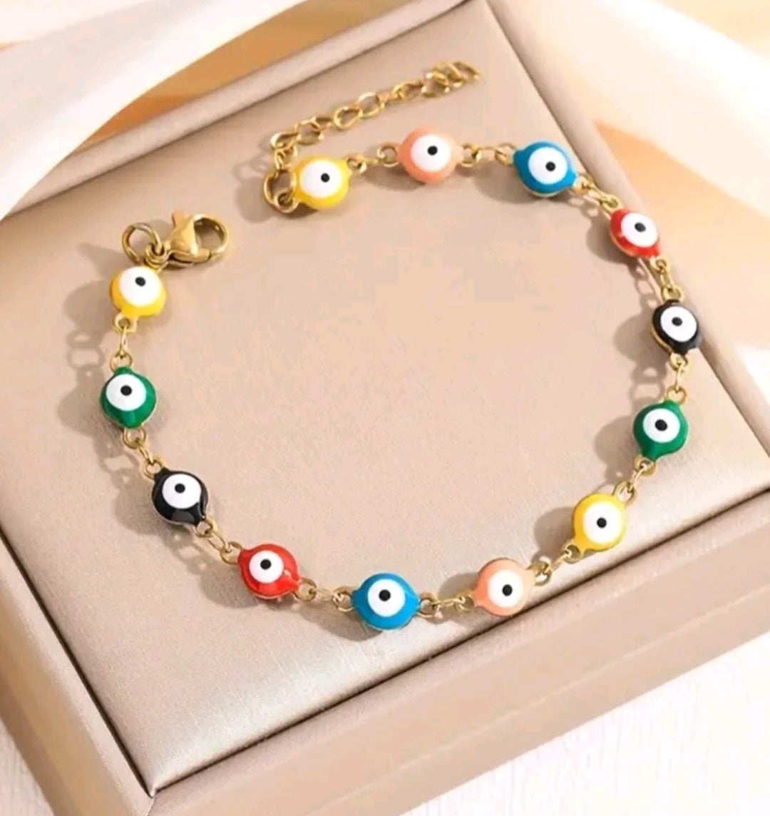 Pulsera acero inoxidable con ojitos turcos para mujer y para hombre