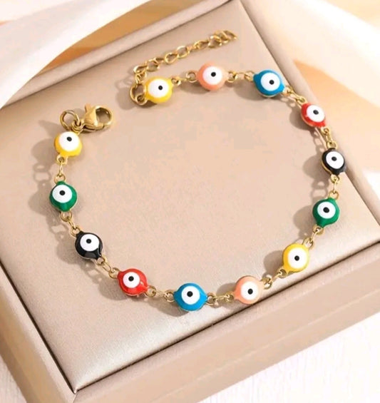 Pulsera acero inoxidable con ojitos turcos para mujer y para hombre