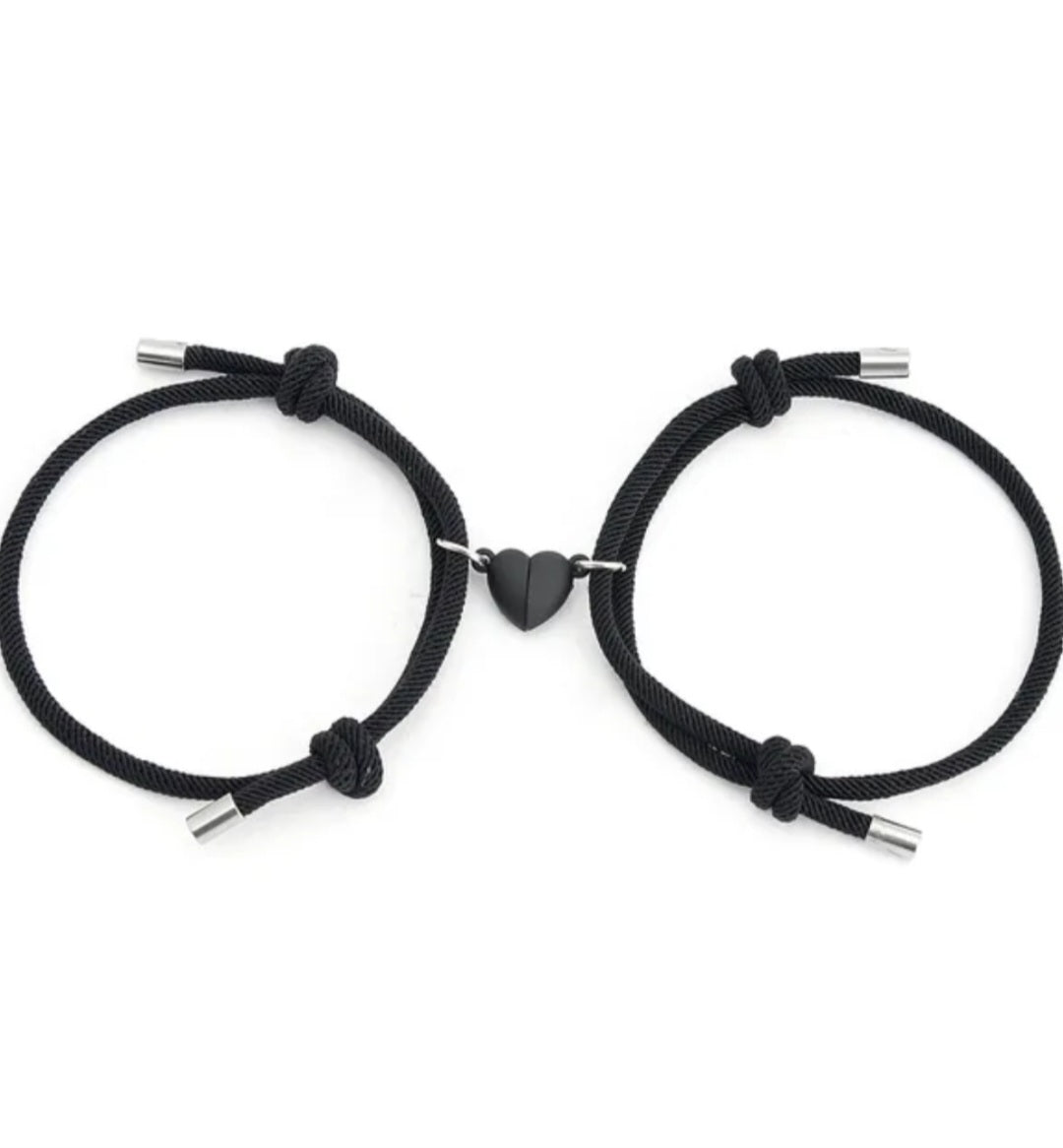Magnetic Heart Couple Bracelet Set Adjustable Gift black